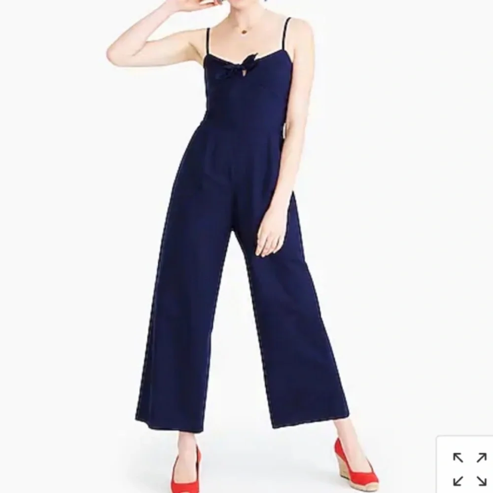 J. Crew Strappy Tie-Front Wide Leg Jumpsuit Navy - Picture 2 of 4